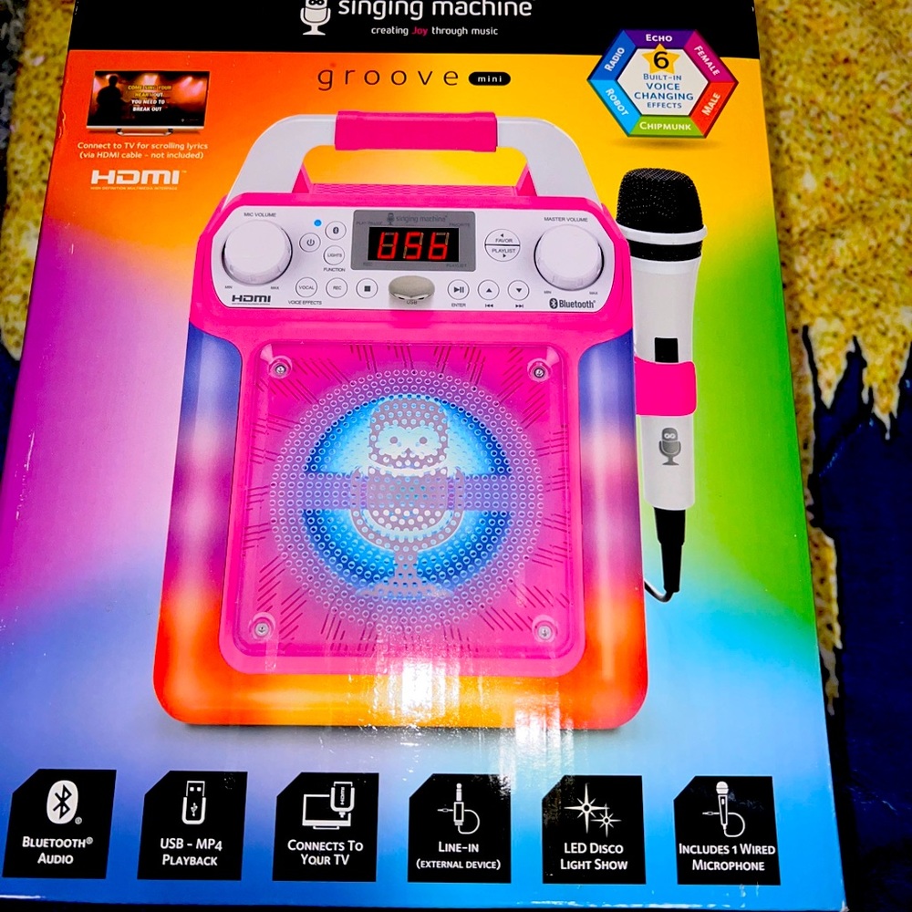 Singing Machine Pink Groove Mini Karaoke Disco Light Show Bluetooth Speaker